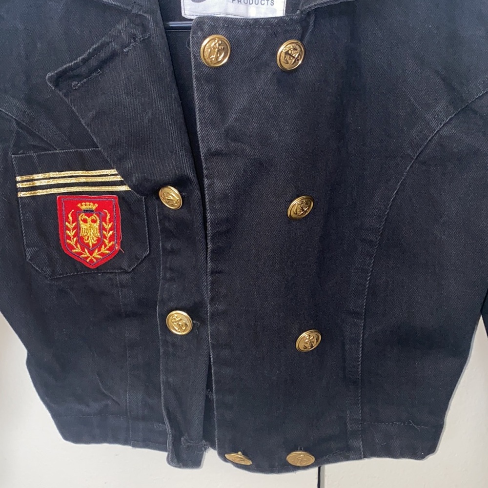 Black Military Style Blazer with Gold Accents - Picture 5 of 6